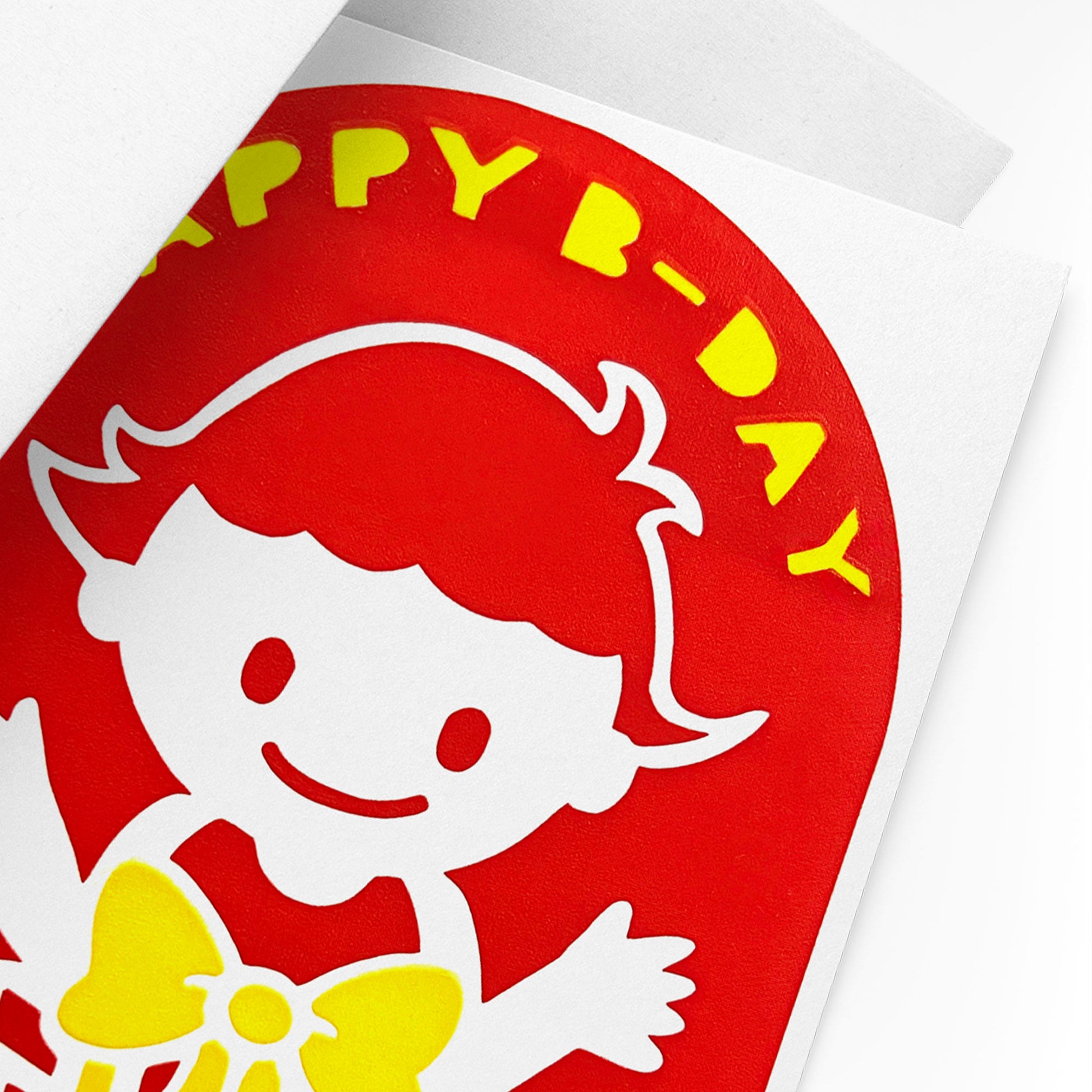 Close-up of the colorful silk screen printed design on the McWu Birthday Surprise Card.