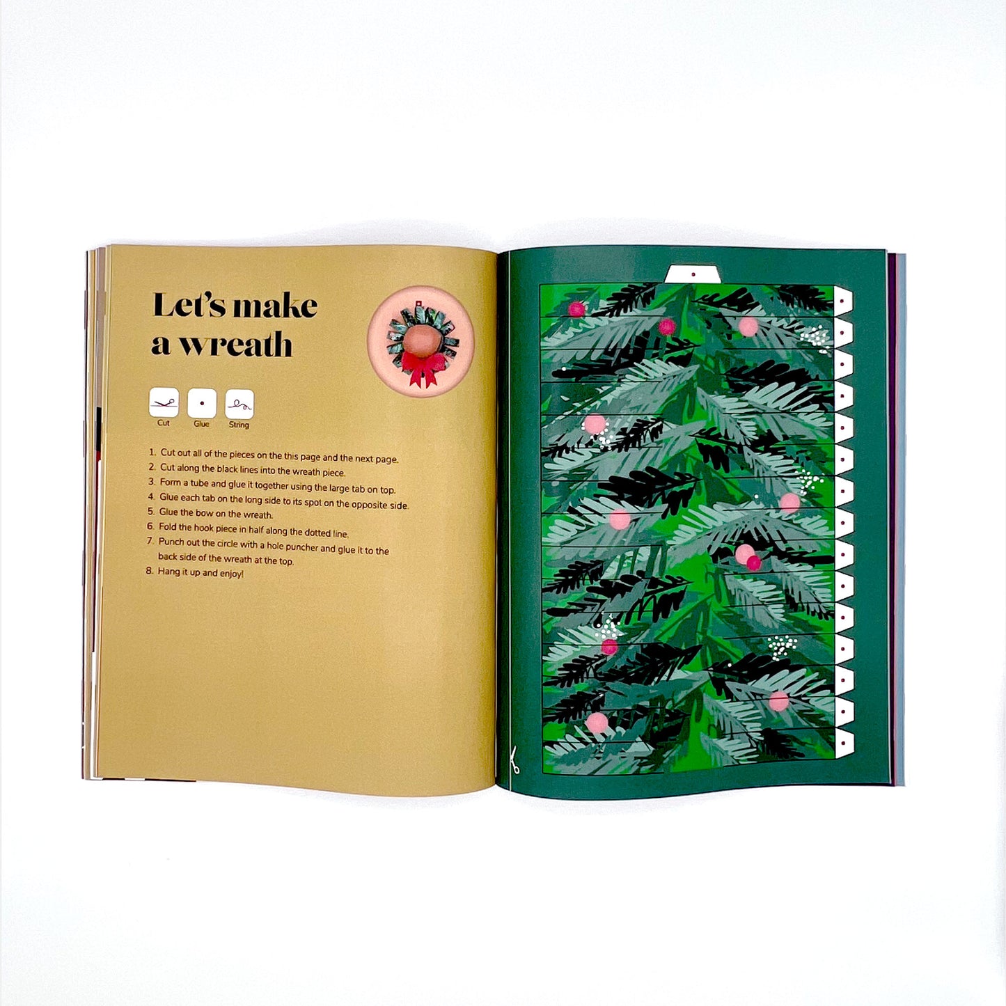 Preview of inside pages showcasing holiday-themed paper craft