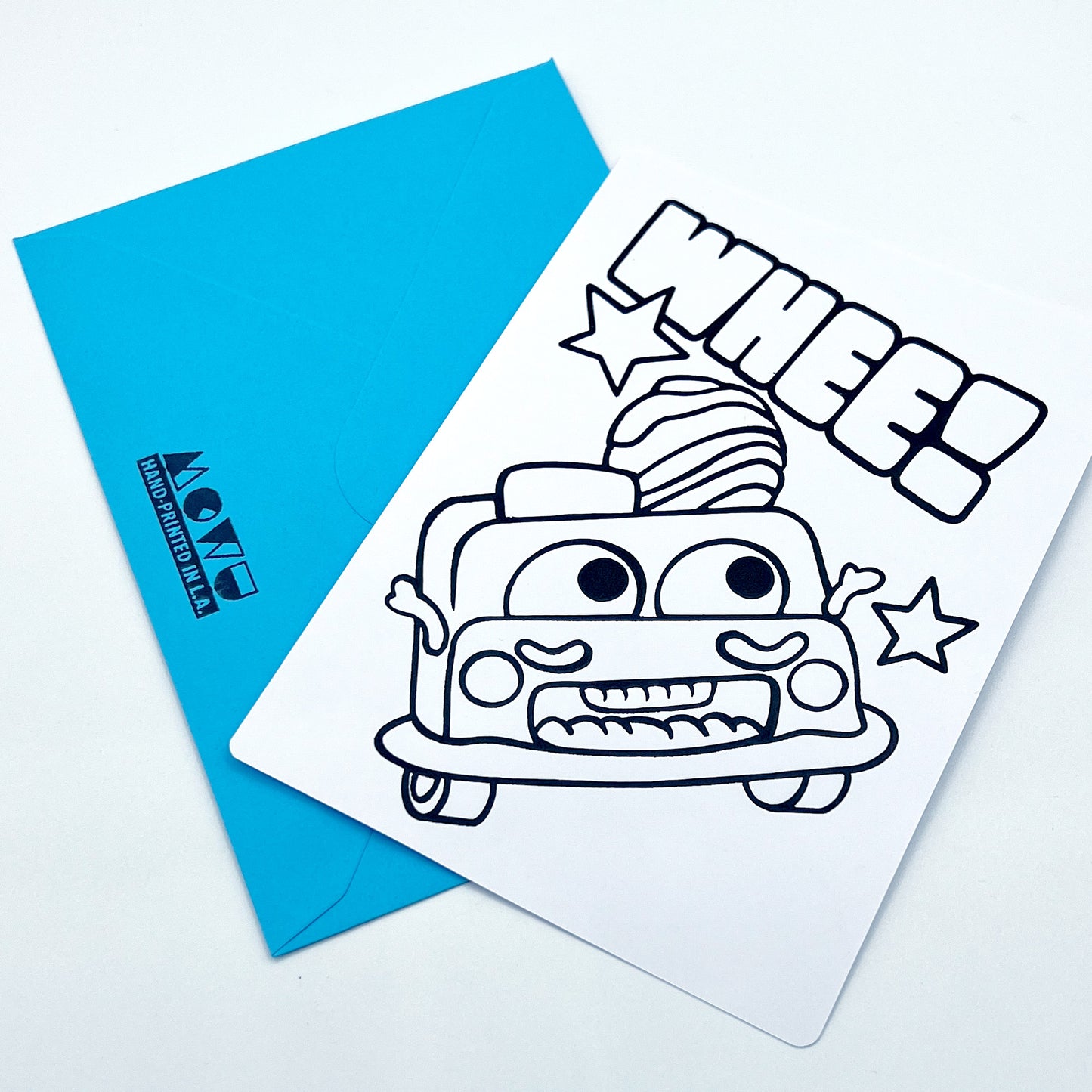 "Whee! Giggle Wheels" Coloring Postcard